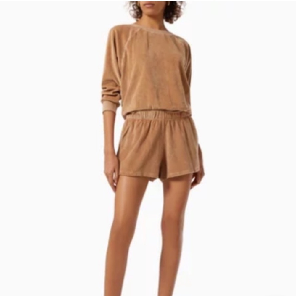 Suzie Kondi Tan Teddy Track Shorts in Beach Terry